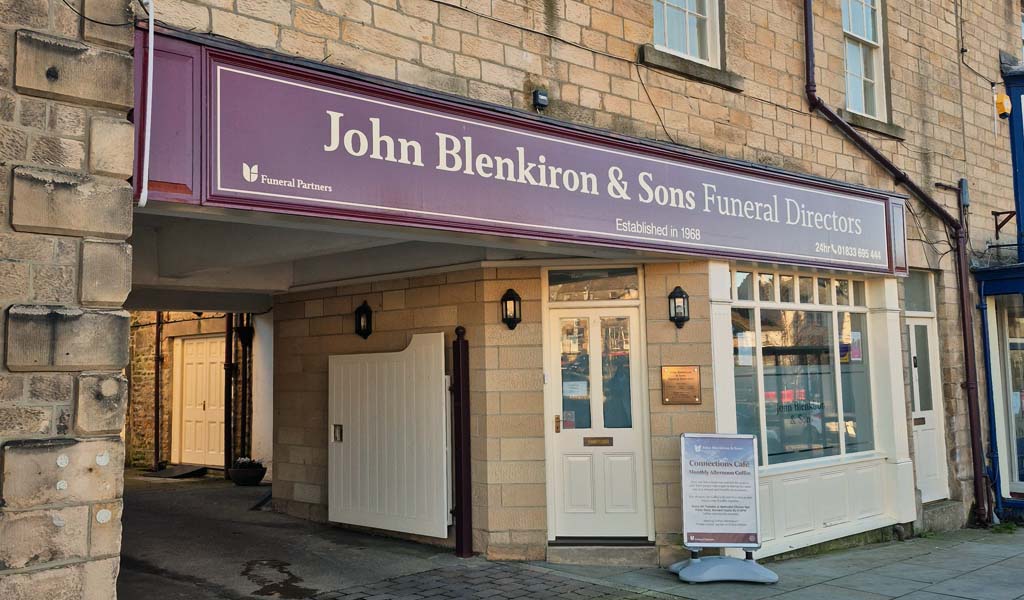 The outside of John Blenkiron & Sons Barnard Castle branch.